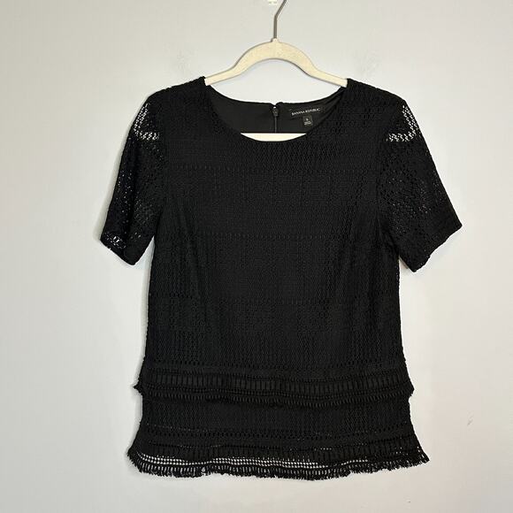 Banana Republic Tops - Banana Republic Lace Top Size Small Black Short Sleeve Layered Tiered Fringe